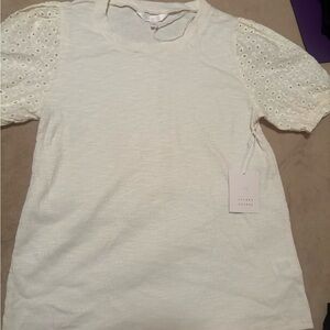 LC Lauren Conrad Cream Eyelet Sleeve Top